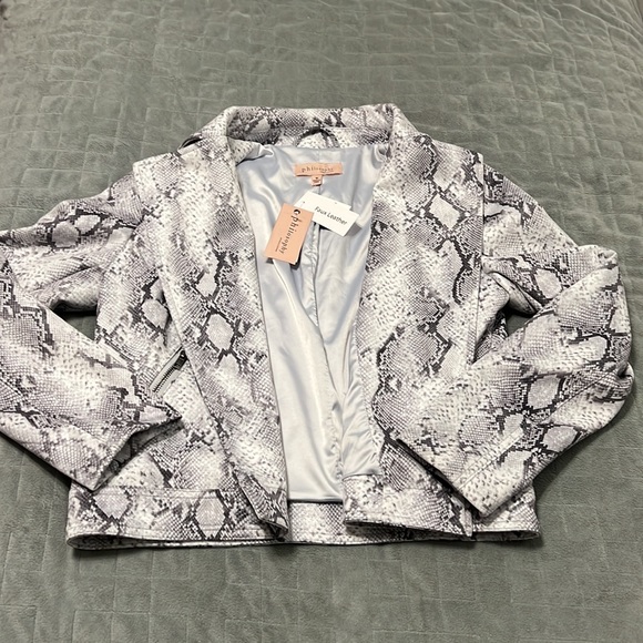 NWT Philosophy Snakeskin Jacket, Blazer, White, Gray, Moto, Faux Leather, Size M - Picture 2 of 10